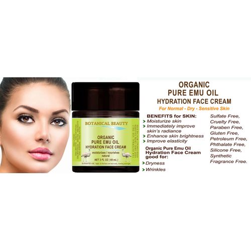 ORGANIC PURE EMU OIL HYDRATION FACE CREAM For Normal - Dry - Sensitive Skin. Moisturizing and nourishing. 4 Fl. oz. - 120 ml.