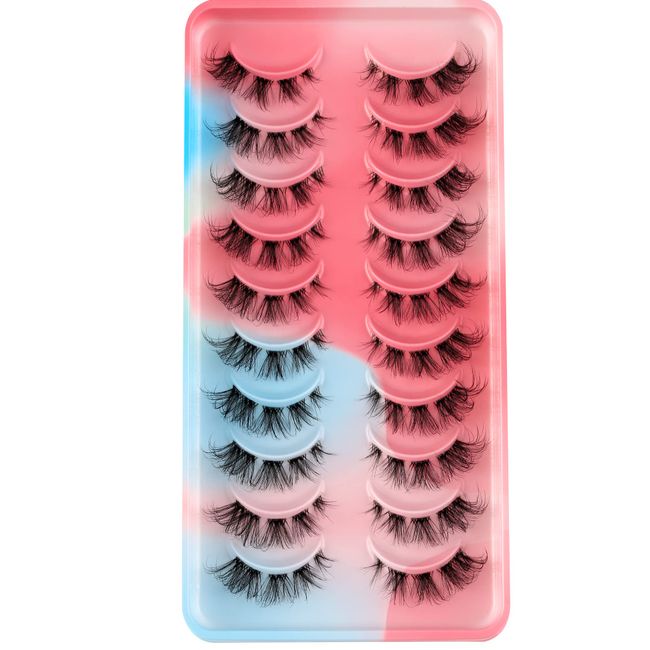 HICOCU False Eyelashes Russian Strip Lashes D DD Curl Fluffy Mink Lashes DIY Eyelash Extension Clusters False Eyelashes 10 Pair Clear Band Natural D Curl Strip LashesNatural Wispy Mink Eye Lashes Fake Eyelashes Extension 10Pairs (XUD14H)