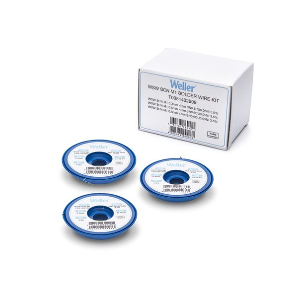 Weller WSW SCN M1 (T0051402999) Lead Free Solder Wire Kit - Ø 0.3/0.5/0.8mm, Alloy Sn99.3Cu0.6Ni0.05, Flux Content 3.5%, 21g