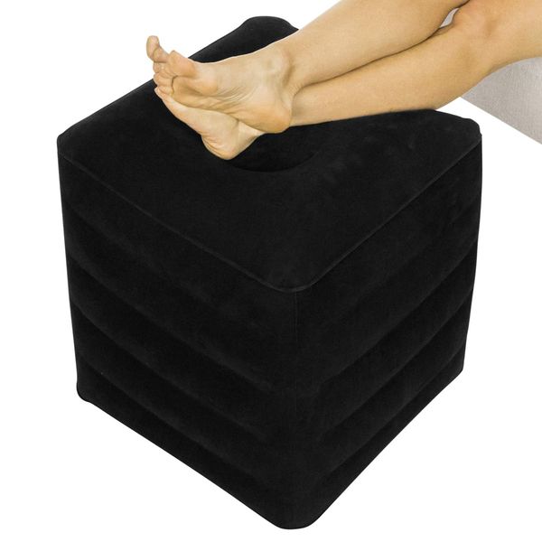 Xtra-Comfort Inflatable Ottoman Travel Foot Rest - Foot Pillow for Office Desk, Car, Chair, Airplane - Leg Elevation Cushion with Bag and Hand Pump - for Kids, Adults - Adjust Height and Firmness