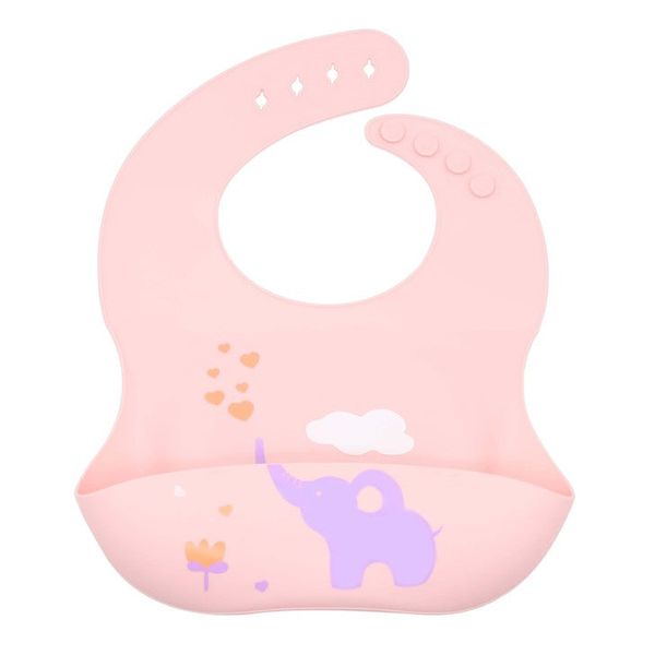 Baby Cartoon Animal Print Food Grade Multi-Adjustable Silicone Bibs - Average Size (0-8Y） / Pink