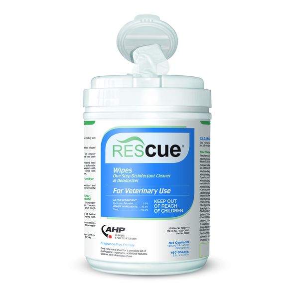 REScue One-Step Disinfectant Cleaner & Deodorizer for Veterinary Use, Cleans Floors, Kennels, Litter Boxes & More, 160-Wipes, 1-Canister