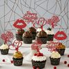 24Pcs Happy Valentines Day Cupcake Topper Red Glitter