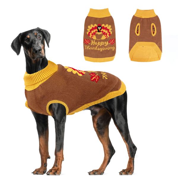 HUMLANJ Thanksgiving Knitted Dog Turtleneck Sweater Dog Sweaters Turkey Warm Pullover Sleeveless with Leash Hole for Puppy Doggy Doggie Yorkshire Chihuahua Pug