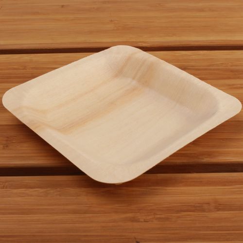 BambooMN Brand - 4.5" x 4.5" x 0.6" Disposable Wood Square Plates/Dishes, 25 Pieces
