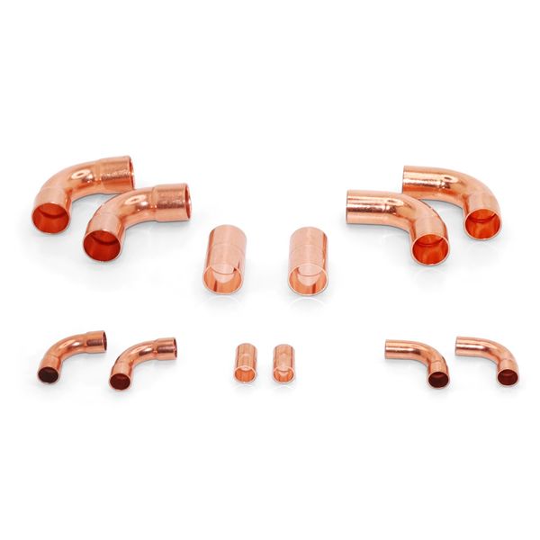 3/8" & 3/4" OD HVAC Long Radius Copper Kit - (2) Coupling,(2) 90's,(2) Street
