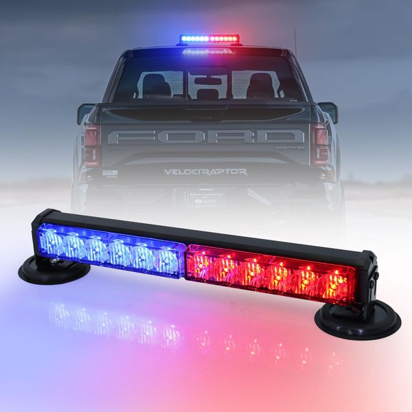 Dinfu 12 Zoll Blinken LED Warnleuchte Akku Blau + Rot Lichtleiste, 12v led Sicherheitswarnleuchten mit 14 Blinkende Stroboskop-Modi für Auto Pkw Truck Traktor KFZ LKW(mit Zigarettenanzünder)
