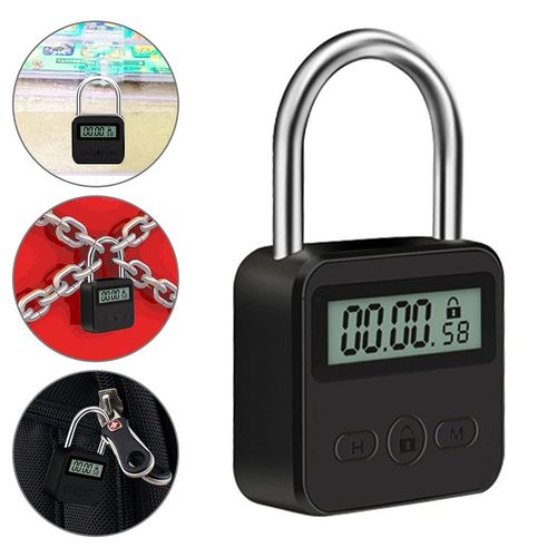 Metal Timer Lock, USB Rechargeable LCD Display Time Lock 99 Hours Max Timing for Adult Game, Home (Black)