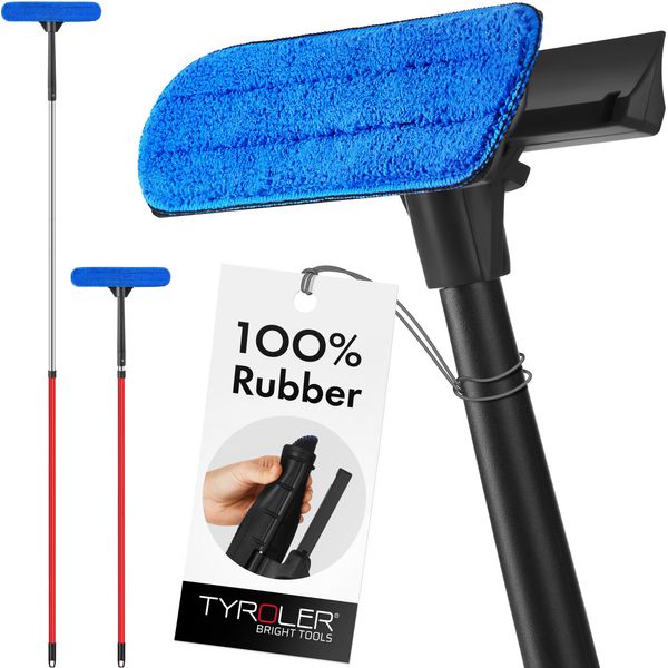 Tyroler 2-in-1 High Window Cleaner Tool with 4.5 to 7.5 ft Extendable Handle | Made of 100% Natural Rubber for Superior Durability and Protection | Better Reach Window Squeegee for Window Cleaning