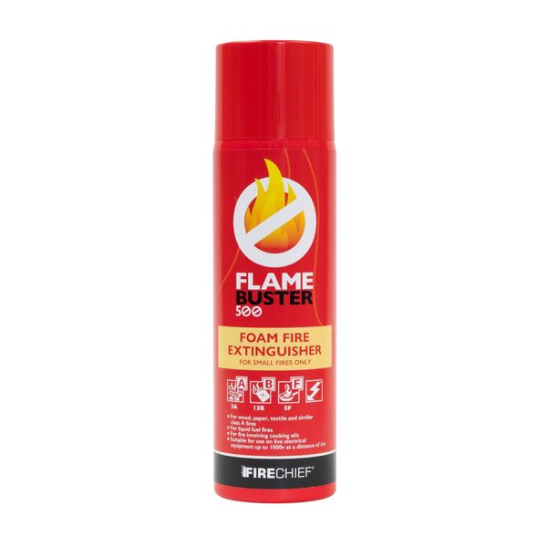 Flamebuster 500ml All in 1 Fire Extinguisher – Aerosol Fire Extinguisher with Over 9 Uses – Suitable for Class A, B & F Fires – Immediate Effect, Non Toxic & Minimal Clean-Up