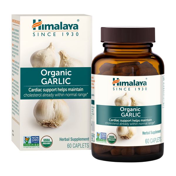 Himalaya Organic Garlic, for Total Heart Health, Cholesterol and Immune Support, 1,400 mg, 60 Caplets, 15 Day Supply