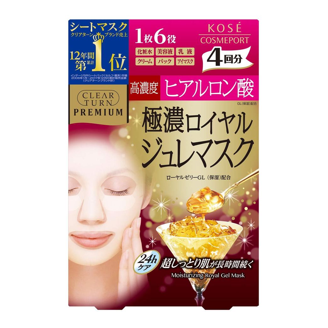 Kose Clear Turn Premium Royal Jelly Face Mask Hyaluronic Acid 4 Sheets