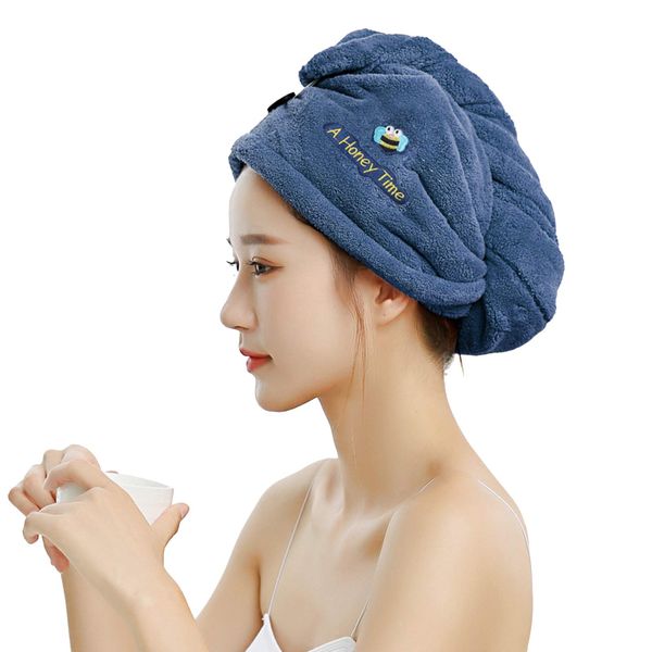 Extra Thick Super Absorbent Hair Towel, Hair Drying Cap, Quick Drying, Embroidered Hair Cap, Towel, Texture, Antibacterial, Odor Resistant, For Long Hair, Perfect Gift, After Bath, Moisture Absorbing, Hair Drying Cap, Suitable for Adults and Kids, Fluffy,