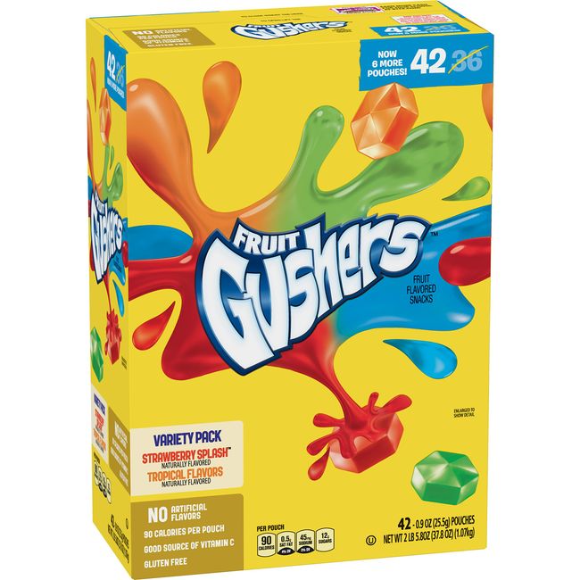 Betty Crocker Fruit Gushers, Strawberry Splash and Tropical, 0.9 Ounce (Pack of 42)