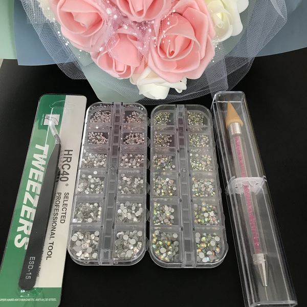 Super Offer Combo Set SS4-SS30 4032PCS/AB+White+Point Drill Pen + Tweezers Rhinestone Glass Rhinestone Crystal Nail Decoration Figure Model Car Jewelry Clothing Decor DIY Handmade Decoration Accessories