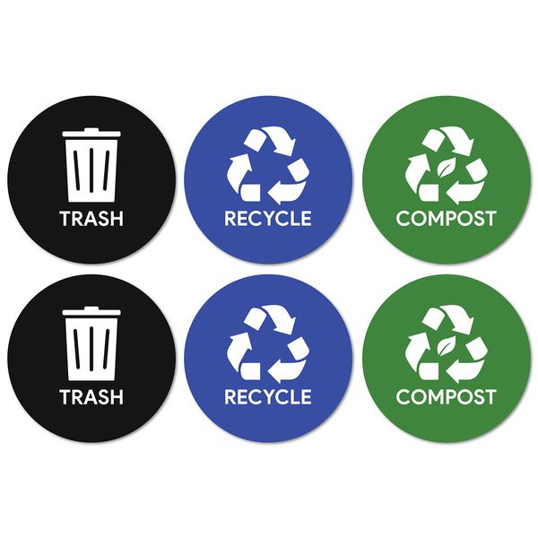 Sutter Signs Trash Compost Recycle Stickers for Trash Can 6pc Combo Set | Weatherproof Waste Management Decal Label Signs for Garbage Cans and Recycling Bins