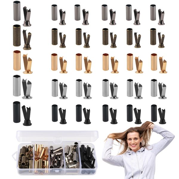 50 Sets Kordelenden Metall, 5 Farben Kordel Endstück Metall Qualitätslegierungen Kordelstopper Metall, Schnüre Ende Metall für Schnürsenkelspitzen Toe Hoodie DIY-Reparaturen Schnürsenkel
