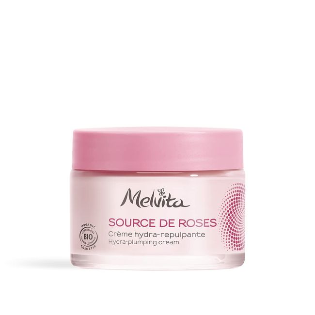 Melvita – Source de Roses Aufpolsternde Feuchtigkeitscreme – langanhaltende Feuchtigkeitsversorgung über 48 h – 99 % natürlich – Bio-zertifiziert – Tiegel 50 ml