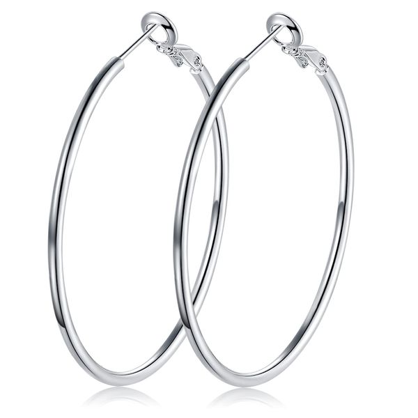 Silver Hoop Earrings for Women, Sterling Silver Big Hoop Hypoallergenic Pierced Earrings Jewelry Gift for Girls Men,70mm