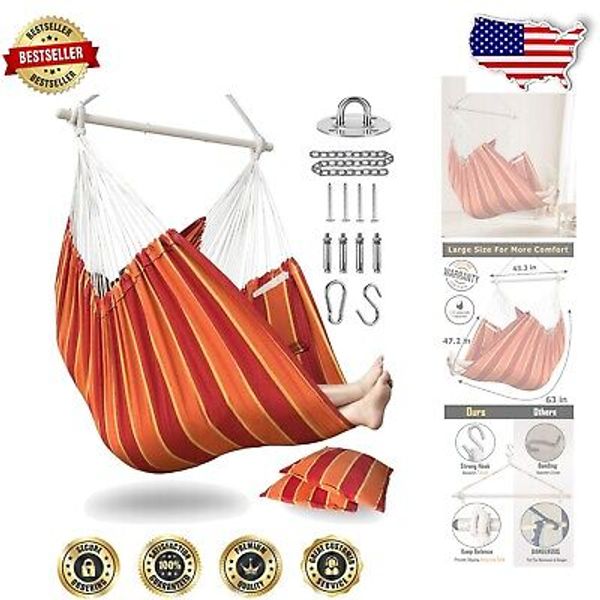 XXL Cotton Hammock Chair with Cushions - 500lbs Capacity for Indoor/Outdoor Use