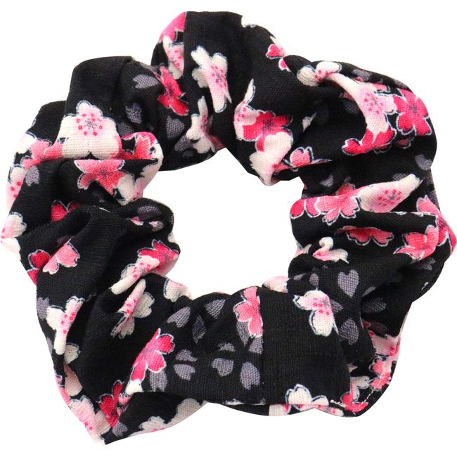 Matsumi Craft Sakura Han Scrunchie, Cherry Blossom/Black, 3.9 x 3.9 x 0.2 inches (10 x 10 x