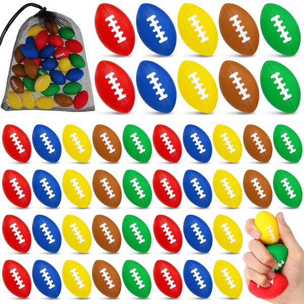 100 Pcs Mini Football Stress Ball Bulk 2.2 Inches Football Toys Anxiety Relief Toys Foam Sports Balls with Bag Football Party Decorations for School Carnival Reward Gift Bag Fillers Anxiety Relief