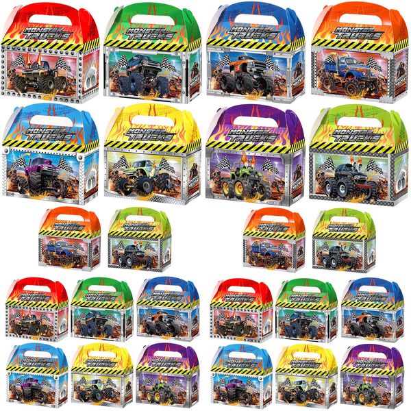 Zonon 24 Pcs Truck Party Favor Bags Racing Car Party Treat Boxes Truck Treat Party Supplies Favor Box for Holiday Birthday Theme Parties Goodie Candy Cookies, 4.8 x 2.4 x 5.2 Inches (Novel Style)