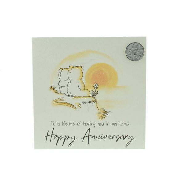 Cute 27 Year Anniversary Card, Sunset Bears – Free Metal 27th Anniversary Love Token Gift (gc-annisunset27)