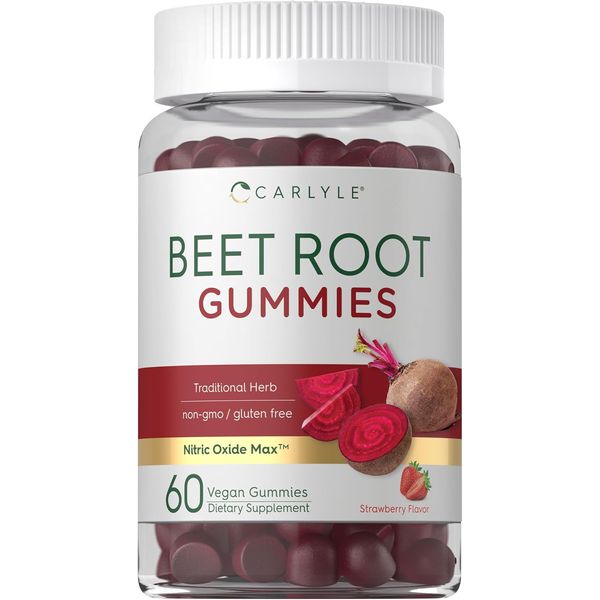 Beet Root Gummies | 60 Count | Vegan Strawberry Flavored | Non-GMO | by Carlyle 