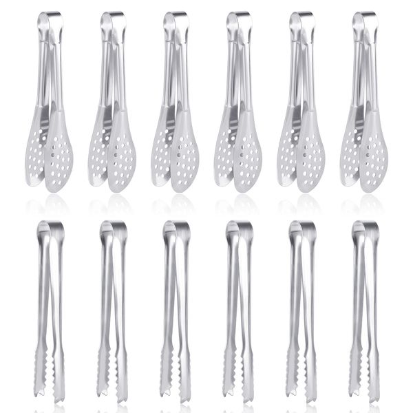 12 Pack Premium Small Serving Tongs, Dmoera Mini Stainless Steel Appetizer Tongs, 5Inch,5.2Inch(12.7cm)