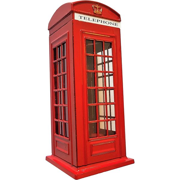 2 UR DOOR Red Phone Booth Money Box Bank Souvenir - Die Cast Zinc London Souvenir with Union Jack, Collectible with Easy Access Cap for Kids and Adults - Distinctive Size: 14x6x6cm