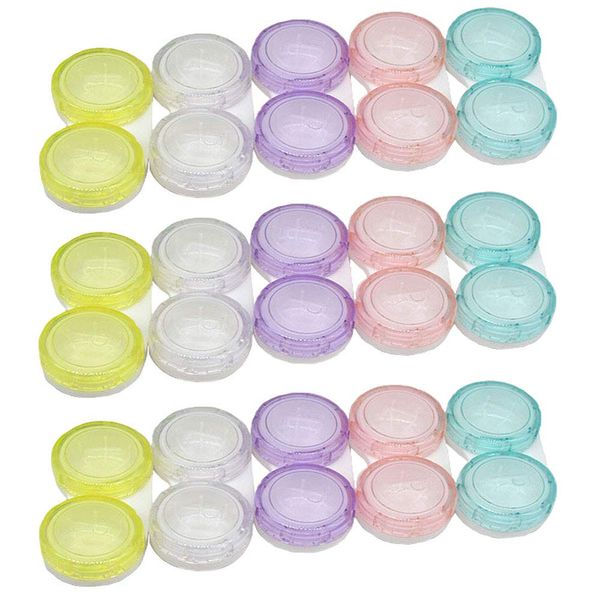 KISEER 15 Pack Colorful Clear Travel Contact Lens Case Box Holder Soak Storage Container Bulk