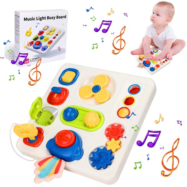 Montessori Busy board Toy for 2-4 Year Old, Toddler Busy Toys with Music&Light, Busy Board for 1 Year Old,Toddler Educational Toys, Preschool Learning Activities Toy, Travel Toy for 1 2 3 4 Boys&Girls