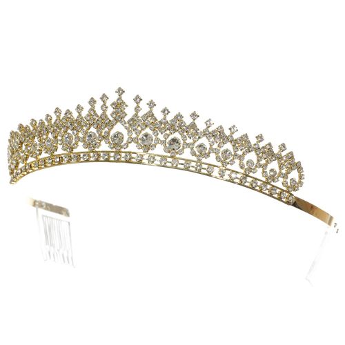 SAMKY Rhinestone Crystal Pageant Bridal Tiara Crown - Clear Crystals Gold Plated T1176