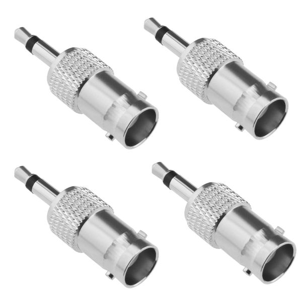 Be In Your Mind 4PCS 3.5mm Mono to BNC Adapter BNC Female Jack to 3.5mm TS Male Plug Nickel-plated for CCTV Surveillance Cameras Wireless Antennas