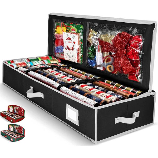 Wrapping Paper Storage Organizer Fits 24 Rolls with Interior Pockets under Bed