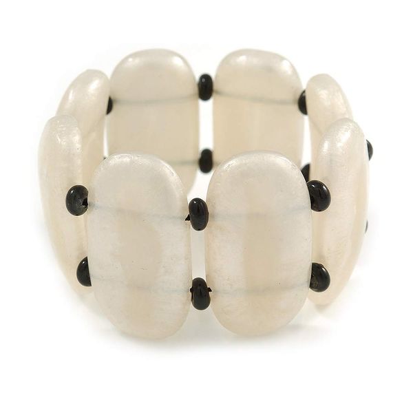 Avalaya Fancy White Acrylic Bead Flex Bracelet - 19cm L/Large