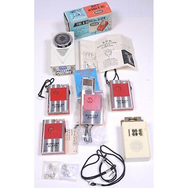 (6) Vintage BURGLAR ALARM & LIGHT COMBO  S.O.S. Buzzer / Chain & Wall Fire Alarm