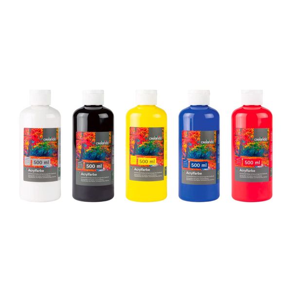 Crelando Acrylfarbe 500 ml mit hervorragender Deckkraft (black/schwarz)