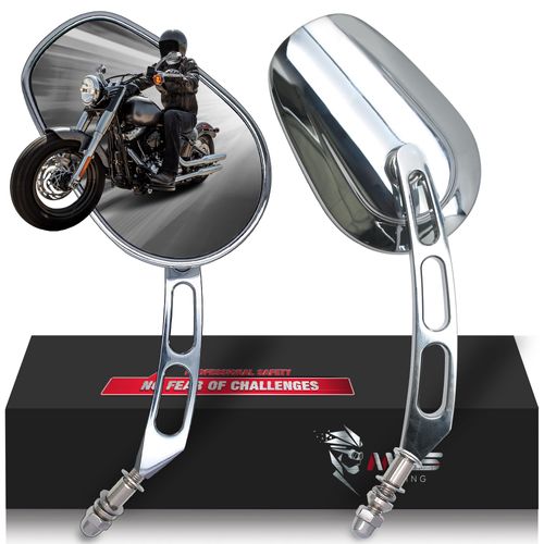 MZS Motorcycle Mirrors Chrome, M8 Heavy Duty Motorbike Rear View Mirror Side Accessories Hollow Rod Compatible with Sportster Road King Street Glide Electra Dyna Softail Ultra Vrod