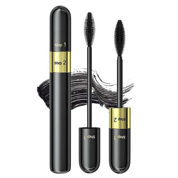 Mascara Wasserfest Schwarz,Silk Fiber Wimperntusche Wasserfest Extra Long,2 in 1 4D Thick Lash Lang Anhaltende &Kein Verschmieren Wimperntusche fur Die Wimpern Verlängert, Voluminöser Macht & Schwingt