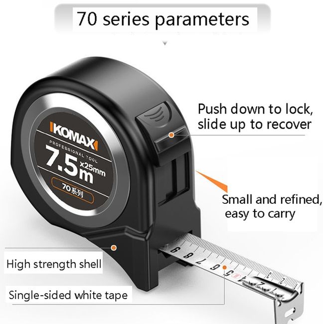 Tape Measure 7.5M Nylon Steel Measuring Tape 25mm Wide, Orange Black | Harfington