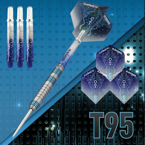 Unicorn Steel Tip Darts Set | Core XL T95 Series Style 2 | 95% Tungsten Barrels with Blue Accents | 21 g