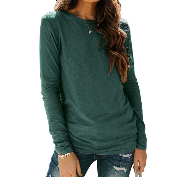 Sherosa Womens Tops Fall 2023 Long Sleeve T-Shirts O Neck Fit Tops Stylish Unerscrub Shirts Dark Green,XL