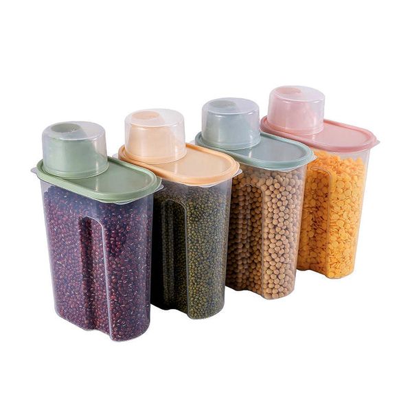 Youyijia 4PCS Cereal Storage Containers 2.2L Airtight Food Storage Container with Spout for Kitchen Plastic Dry Food Dispenser Containers with Measuring Cup for Cereals Rice Pet Food Dry Food