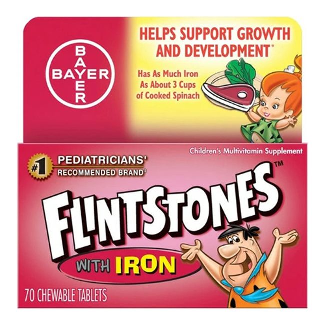 Flintstones Children&#39;s Multivitamin Supplement Iron Chewable Tablets Mick Fruit Flavor 70 Tablets Flintstones Supplement Vitamins America