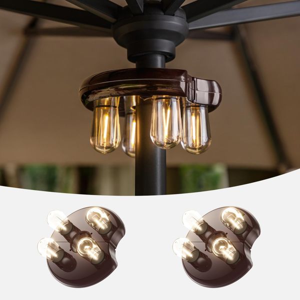 Nora·Gift Patio 2 Packs Umbrella Light with LED Edison Bulbs, Battery Operation Cordless-Outdoor Umbrella Pole Lights with 2 Lighting Modes for Garden，Patio, Backyard, Camping or BBQ - Brown