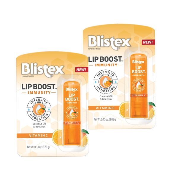 Blistex Lip Boost Immunity, Lip Balm, Intensive Hydration, Vitamin C, Coconut Oil & Beeswax, Moisturizer (Pack of 2)