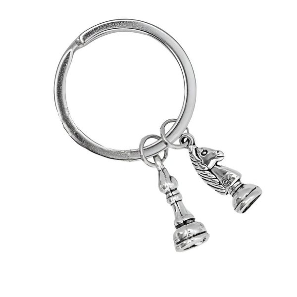 Chess Pieces Knight Bishop Silver Keyring Keychain