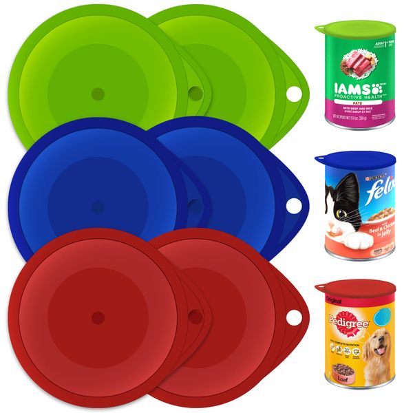 6pk Can Lids for Tins | Tin Covers Lids | Food Tin Lids | Tin Covers for Dog Food Green, Blue, Red | Can Tops Covers | Silicone Tin Can Lids | Silicone Can Covers | Tin Can Covers Lids | Can Caps